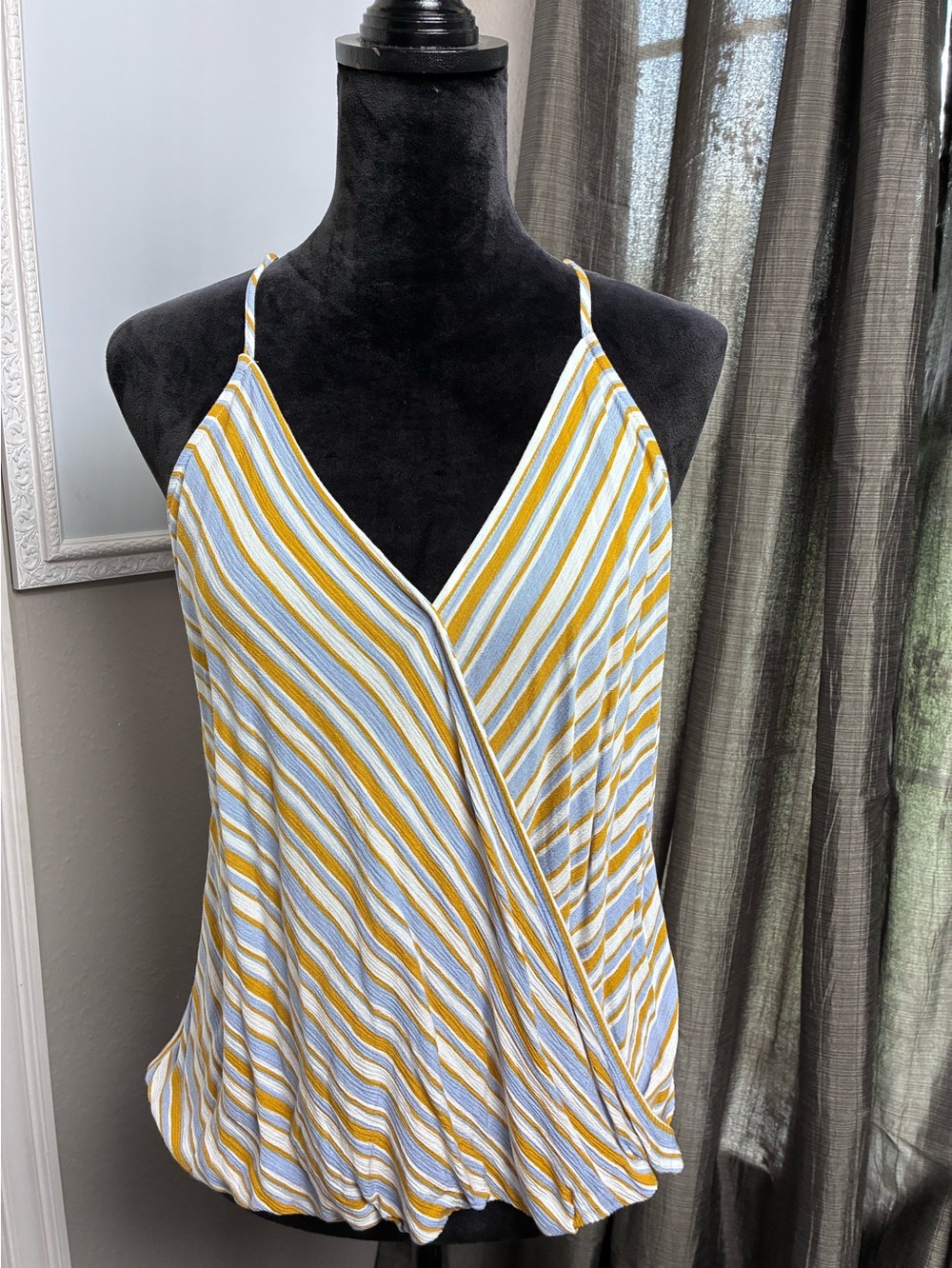 Market & Spruce Mustard and White Striped Surplice Tank